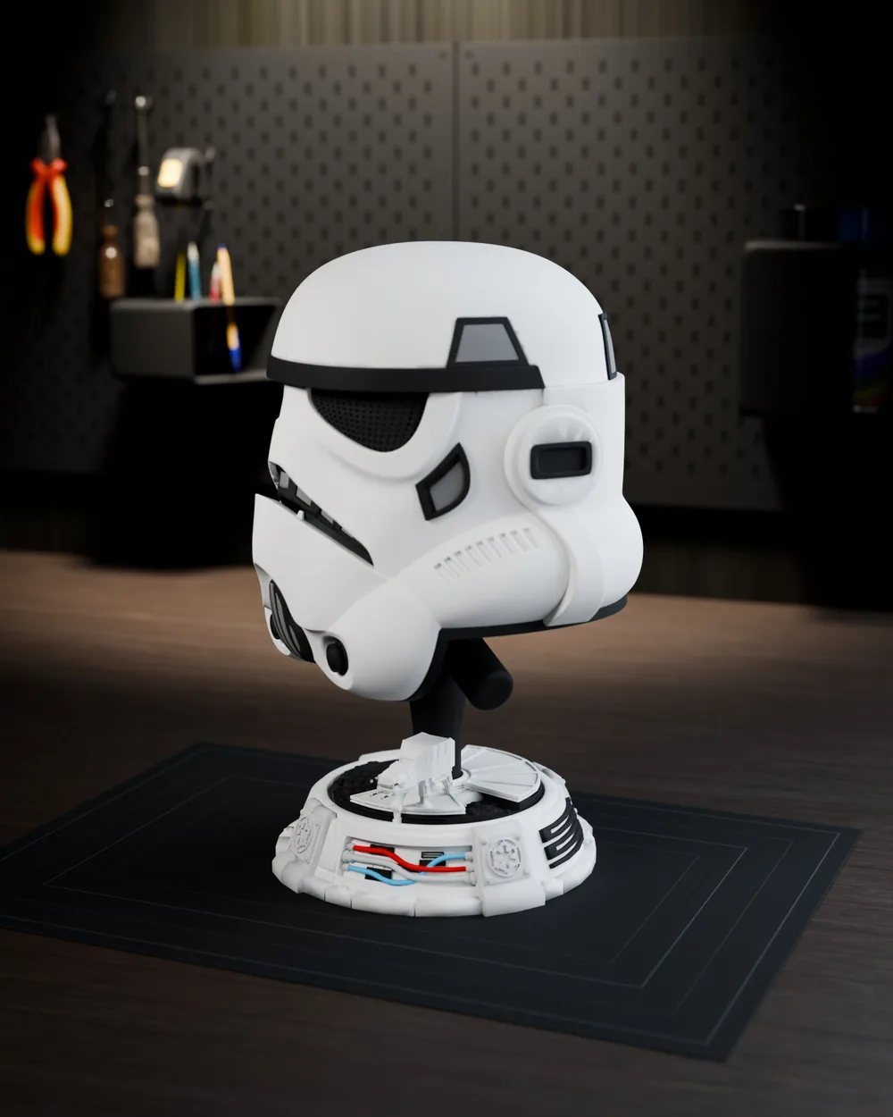 Stormtrooper Helmet with Display Stand — Helmet on stand · Left 45°