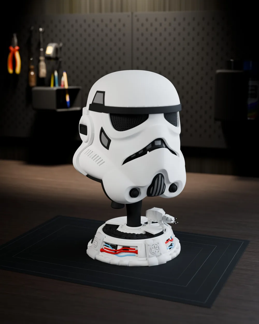Stormtrooper Helmet with Display Stand — Helmet on stand · Right 45°